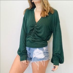Free People ruched button down top - Dk green XL